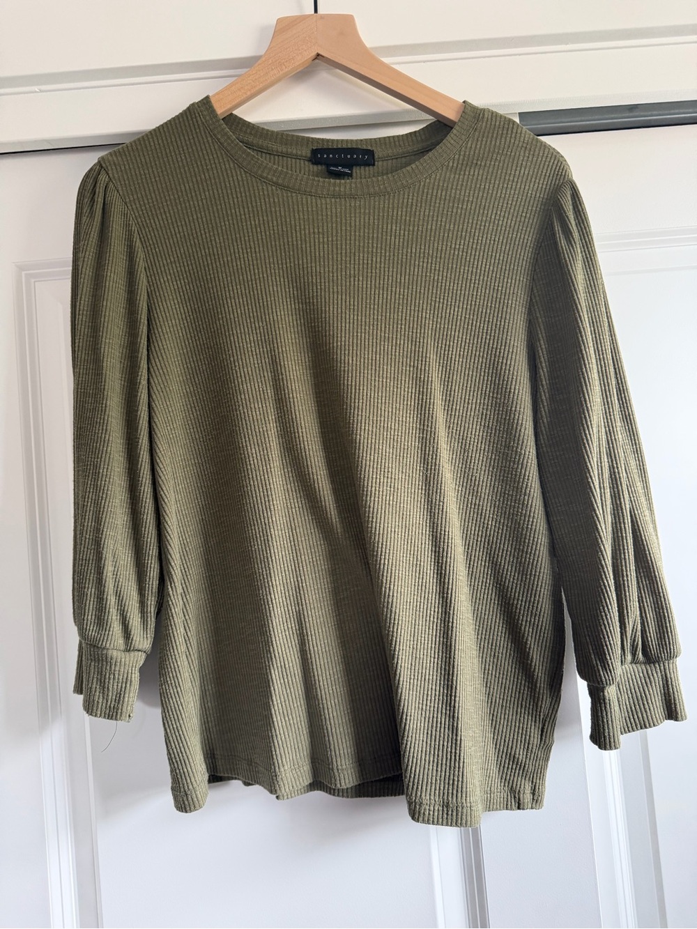 Sanctuary Olive Ribbed Long Sleeve Top Size Medium